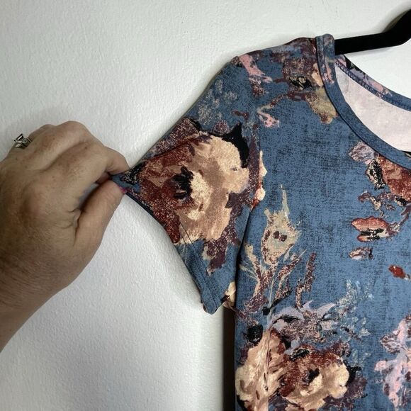 Pinc‎ TeeTunic Women's L Stretch Velour Boho Short Sleeve Y2K FloralBlueRose - Picture 7 of 11